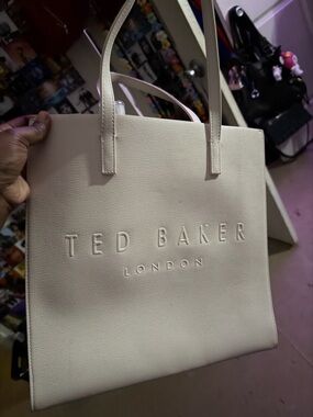 Ted Baker Cream Leather Tote Bag with Embossed Logo